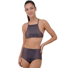 Brown Alligator Leather Skin High Waist Tankini Set by LoolyElzayat