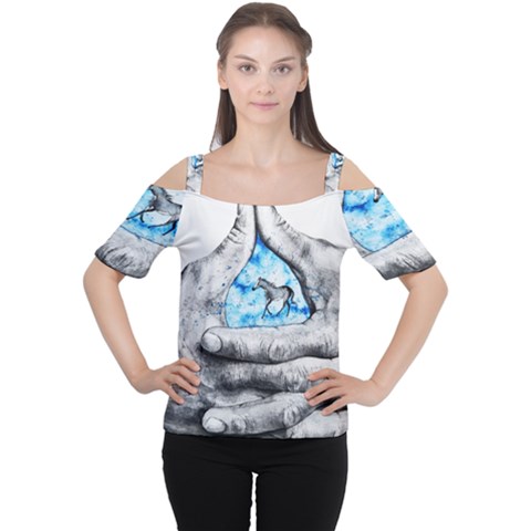 Hands Horse Hand Dream Cutout Shoulder Tee by HermanTelo