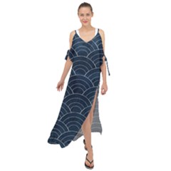 Blue Sashiko Pattern Maxi Chiffon Cover Up Dress by goljakoff