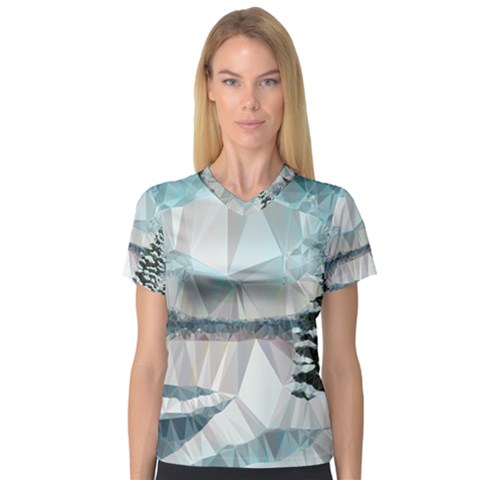 Winter Landscape Low Poly Polygons V-neck Sport Mesh Tee by HermanTelo