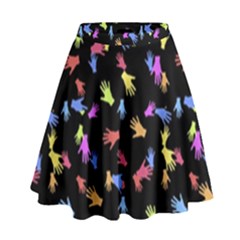 Multicolored Hands Silhouette Motif Design High Waist Skirt