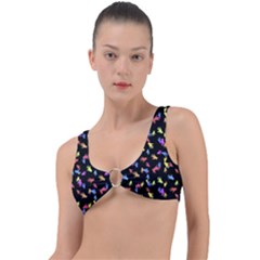 Multicolored Hands Silhouette Motif Design Ring Detail Bikini Top