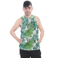 Green Tropical Leaves Men s Sleeveless Hoodie