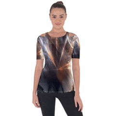 Digital Geometry Shoulder Cut Out Short Sleeve Top by Sparkle