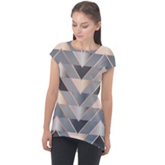 Modern Triangles Cap Sleeve High Low Top by LoolyElzayat