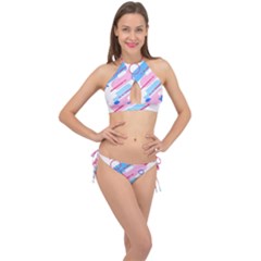 Abstract Geometric Pattern  Cross Front Halter Bikini Set by brightlightarts