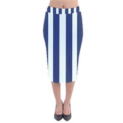 Navy In Vertical Stripes Velvet Midi Pencil Skirt