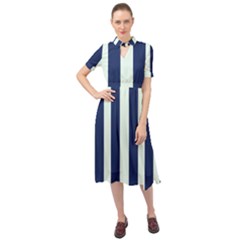 Navy In Vertical Stripes Keyhole Neckline Chiffon Dress by Janetaudreywilson