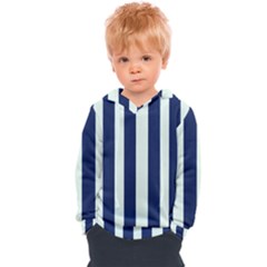 Navy In Vertical Stripes Kids  Overhead Hoodie by Janetaudreywilson