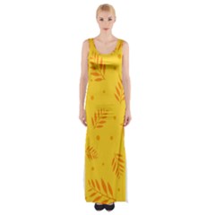 Abstract Yellow Floral Pattern Thigh Split Maxi Dress by brightlightarts