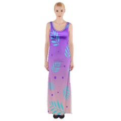 Abstract Floral Leaves Pattern Thigh Split Maxi Dress by brightlightarts