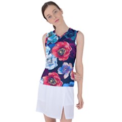 Flowers Pattern Women s Sleeveless Sports Top by Sparkle