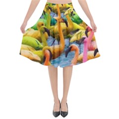 Rainbow Flamingos Flared Midi Skirt by Sparkle