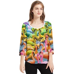 Rainbow Flamingos Chiffon Quarter Sleeve Blouse by Sparkle