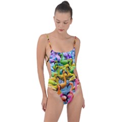 Rainbow Flamingos Tie Strap One Piece Swimsuit by Sparkle