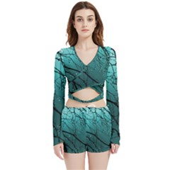 Raindrops Velvet Wrap Crop Top And Shorts Set