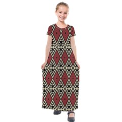 Motif Boho Style Geometric Kids  Short Sleeve Maxi Dress by tmsartbazaar