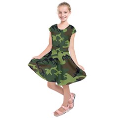 Forest Camo Pattern, Army Themed Design, Soldier Kids  Short Sleeve Dress by Casemiro