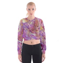 Marbling Abstract Layers Cropped Sweatshirt by kaleidomarblingart