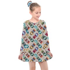 Ethnic Tribal Masks Kids  Long Sleeve Dress by tmsartbazaar