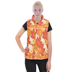 Autumn Leaves Pattern Women s Button Up Vest by designsbymallika