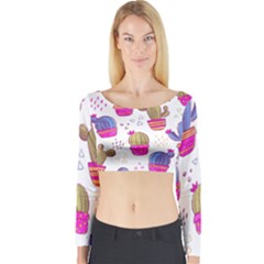 Cactus Love 4 Long Sleeve Crop Top by designsbymallika