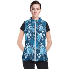 Blue Floral Print  Women s Puffer Vest by designsbymallika