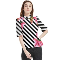 Pink Floral Stripes Frill Neck Blouse