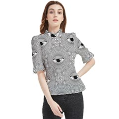 Eye Pattern Frill Neck Blouse