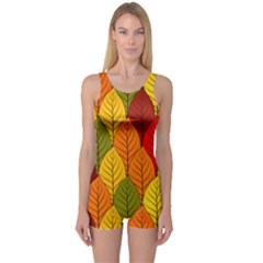 Autumn Leaves One Piece Boyleg Swimsuit by designsbymallika