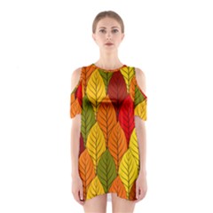 Autumn Leaves Shoulder Cutout One Piece Dress by designsbymallika