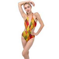 Autumn Leaves Plunging Cut Out Swimsuit by designsbymallika