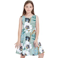 Black White Floral Print Kids  Skater Dress by designsbymallika