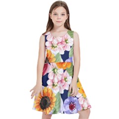 Watercolor Print Floral Design Kids  Skater Dress by designsbymallika