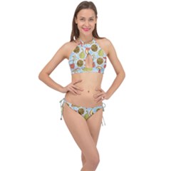 Tropical Pattern Cross Front Halter Bikini Set by GretaBerlin