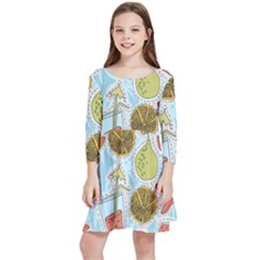 Tropical Pattern Kids  Quarter Sleeve Skater Dress by GretaBerlin