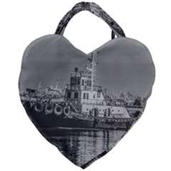 Tugboat At Port, Montevideo, Uruguay Giant Heart Shaped Tote by dflcprintsclothing