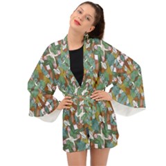 Multicolored Collage Print Pattern Mosaic Long Sleeve Kimono