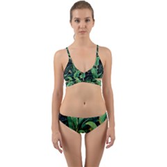 Night Tropical Banana Leaves Wrap Around Bikini Set by goljakoff