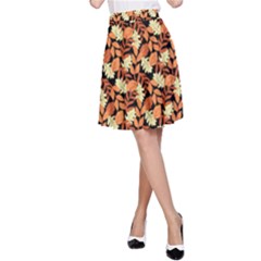 Autumn Leaves Orange Pattern A-line Skirt by designsbymallika