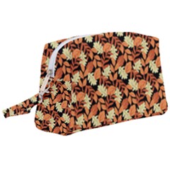 Autumn Leaves Orange Pattern Wristlet Pouch Bag (large) by designsbymallika