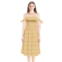 Autumn Leaves Tile Shoulder Tie Bardot Midi Dress by DithersDesigns