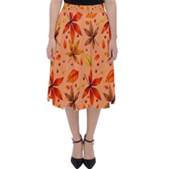 Orange Brown Leaves Classic Midi Skirt by designsbymallika