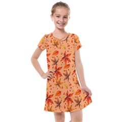 Orange Brown Leaves Kids  Cross Web Dress by designsbymallika