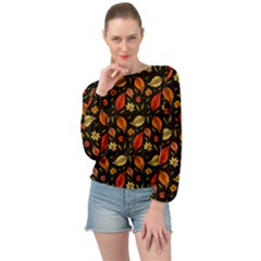 Golden Orange Leaves Banded Bottom Chiffon Top by designsbymallika