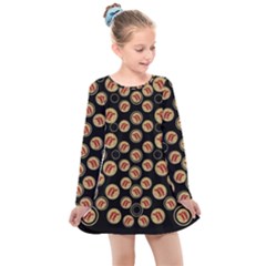 Earth With Flowers And Tree  Wood  Vintage Kids  Long Sleeve Dress by pepitasart