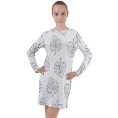 Doodle Leaves Long Sleeve Hoodie Dress by goljakoff