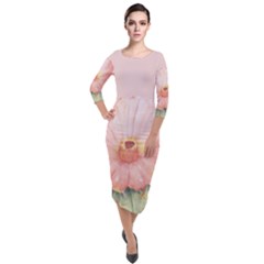 Rose Cactus Quarter Sleeve Midi Velour Bodycon Dress by goljakoff