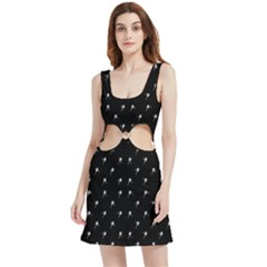 Black And White Tennis Motif Print Pattern Velvet Cutout Dress by dflcprintsclothing