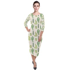 Cactus Pattern Quarter Sleeve Midi Velour Bodycon Dress by goljakoff